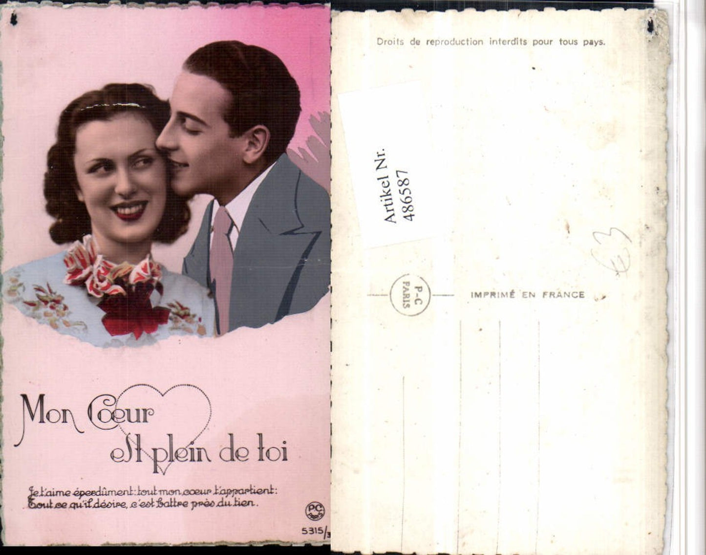 486587,P.C. Paris 5315/3 Liebe Paar Portrait Spruch Text