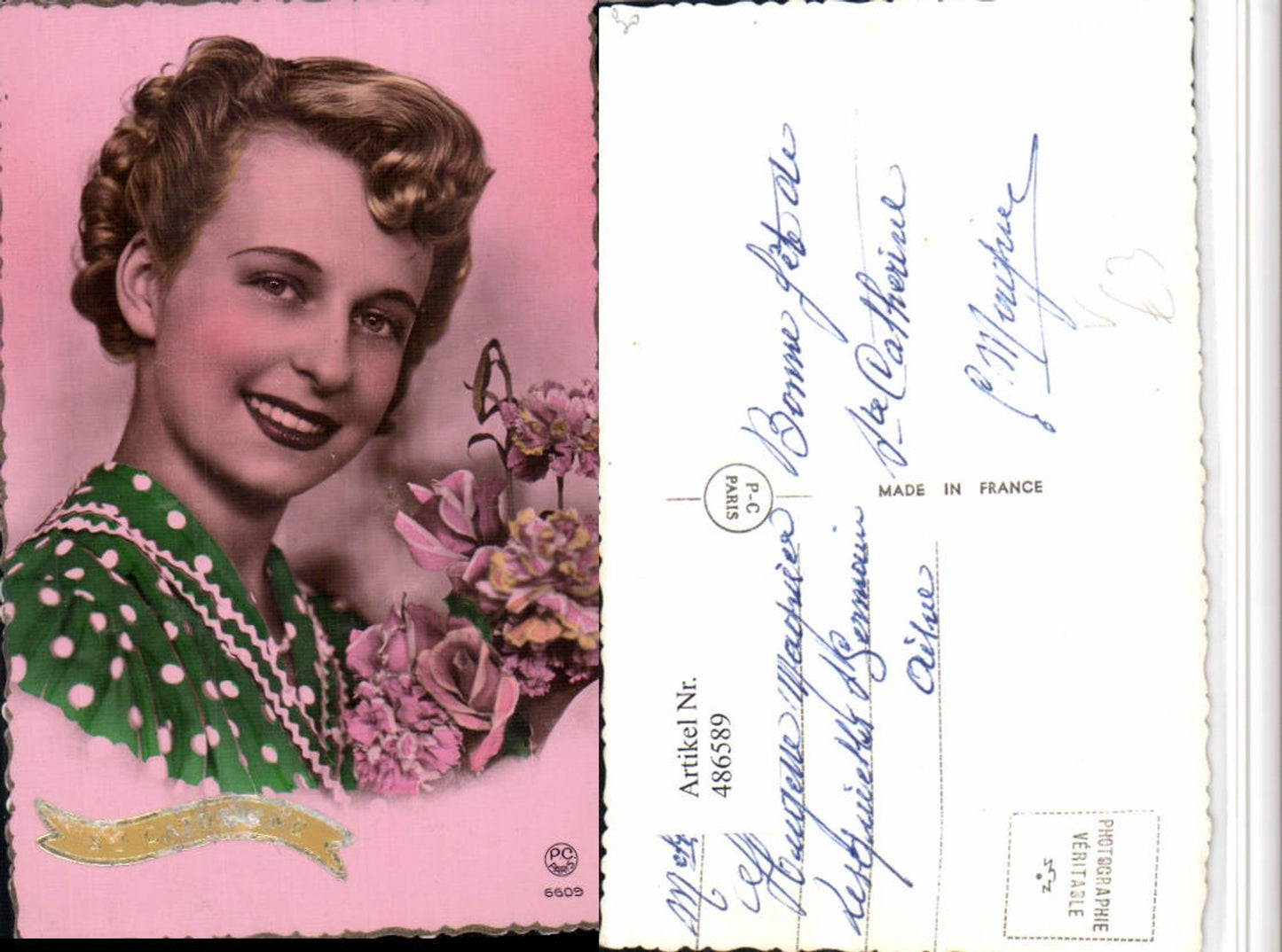 486589,P.C. Paris 6609 Ste Catherine Frau Portrait Blumen