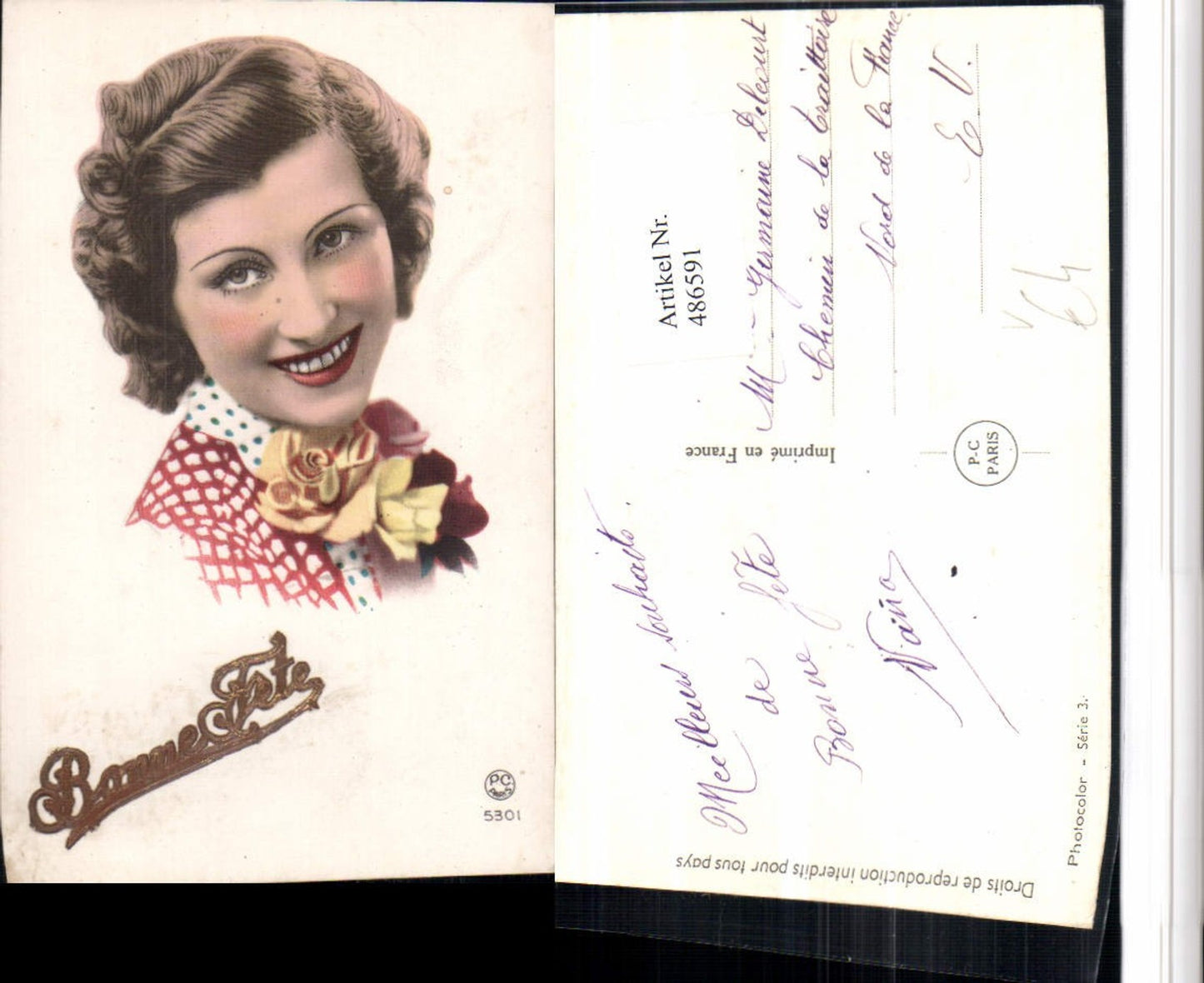 486591,P.C. Paris 5301 Frau Portrait Rosen