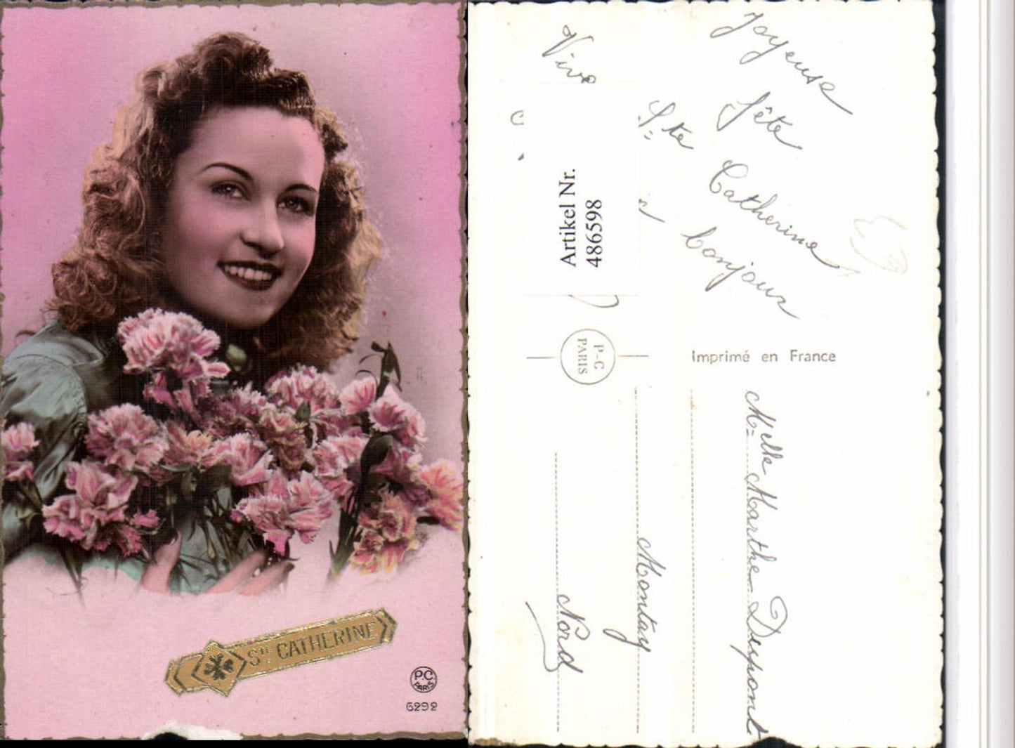 486598,P.C. Paris 6292 Ste Catherine Frau Portrait Nelken Blumen