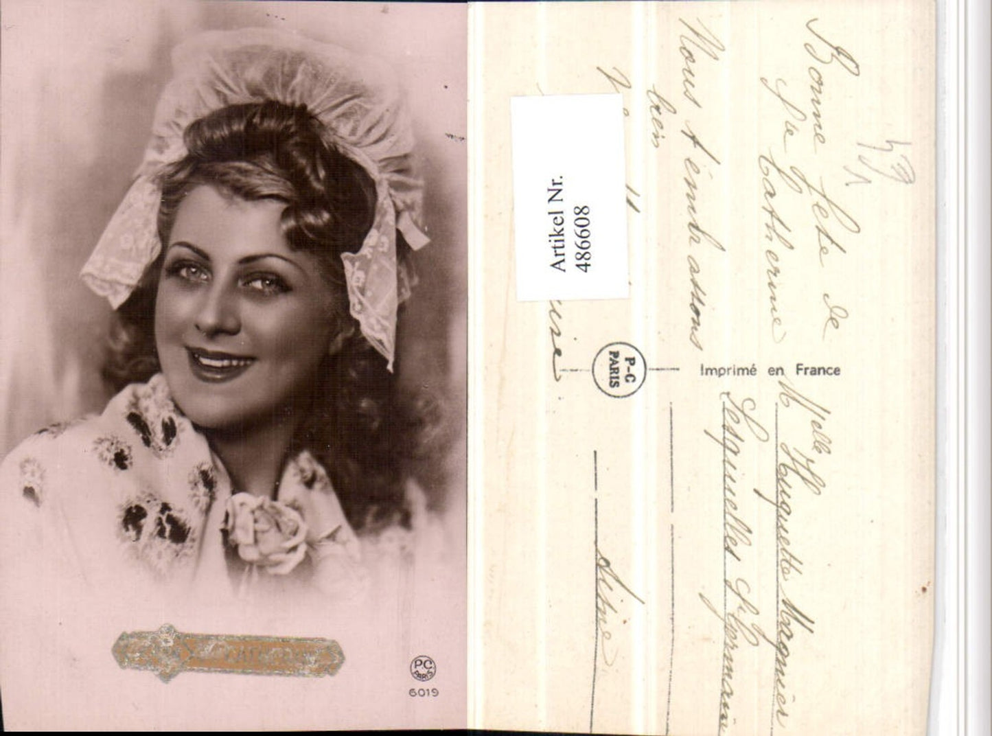 486608,P.C. Paris 6019 Ste Catherine Frau m. Haube Portrait