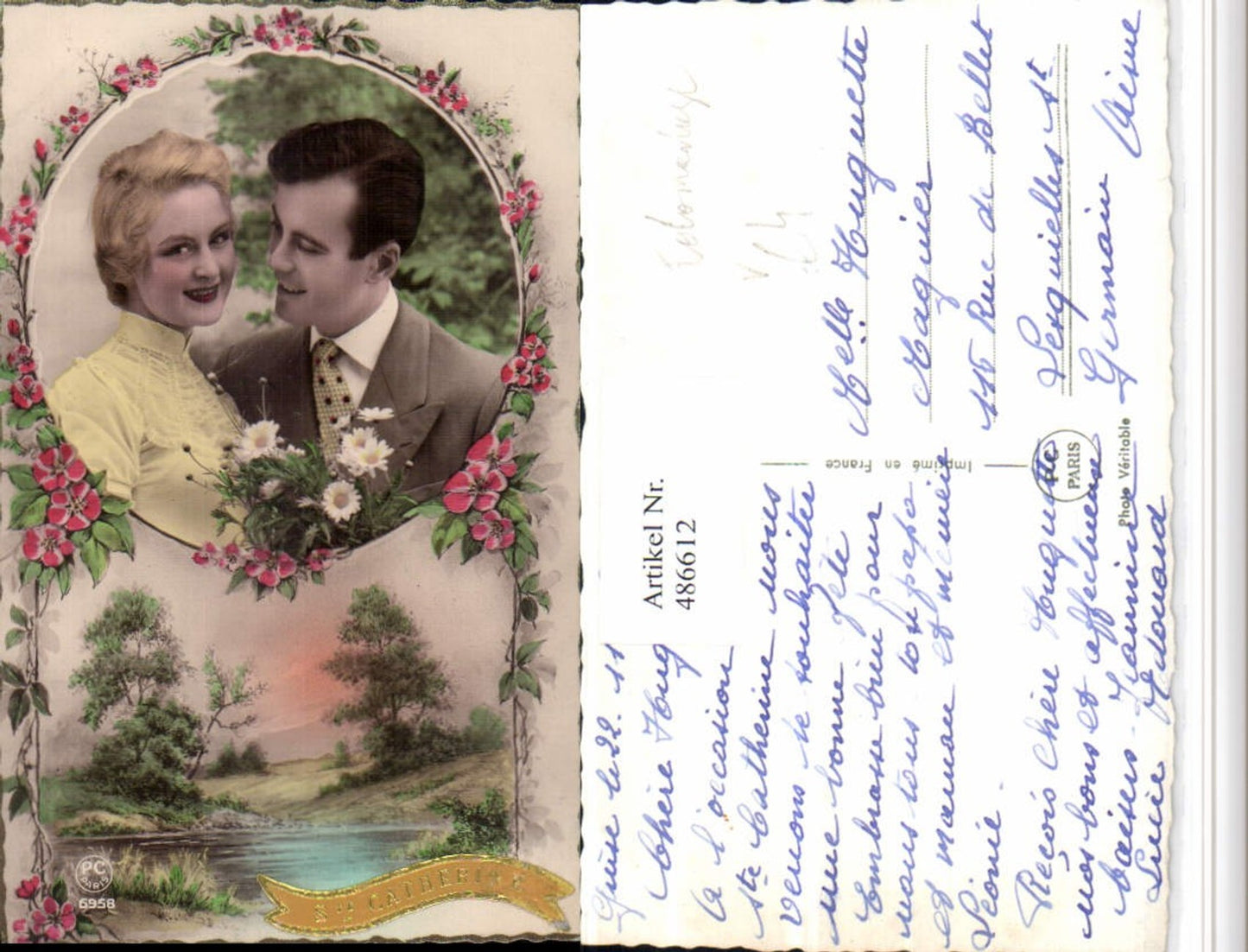 486612,P.C. Paris 6958 Fotomontage Liebe Paar Passepartout Landschaft