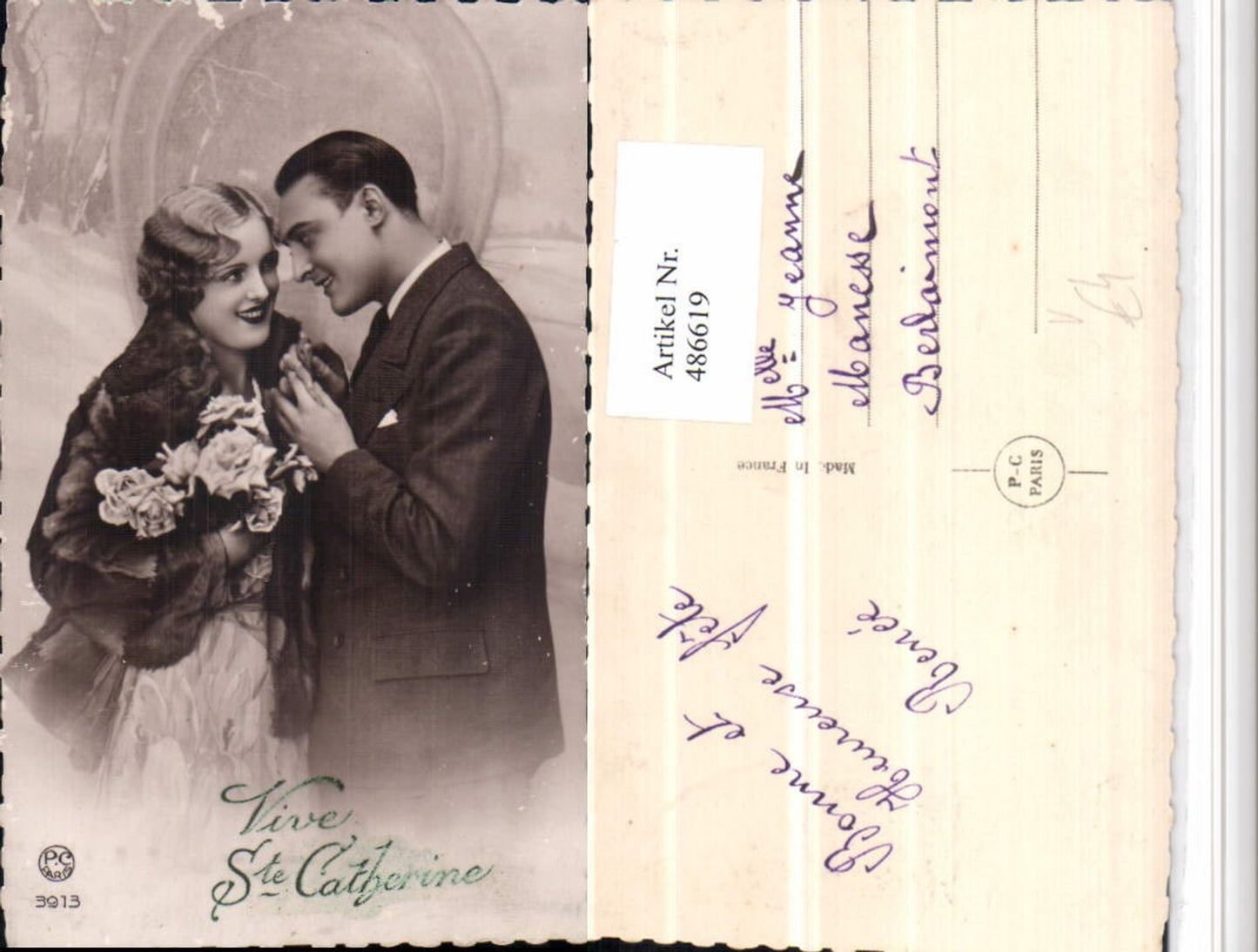 486619,P.C. Paris 3913 Ste Catherine Liebe Paar Fellmantel Hufeisen