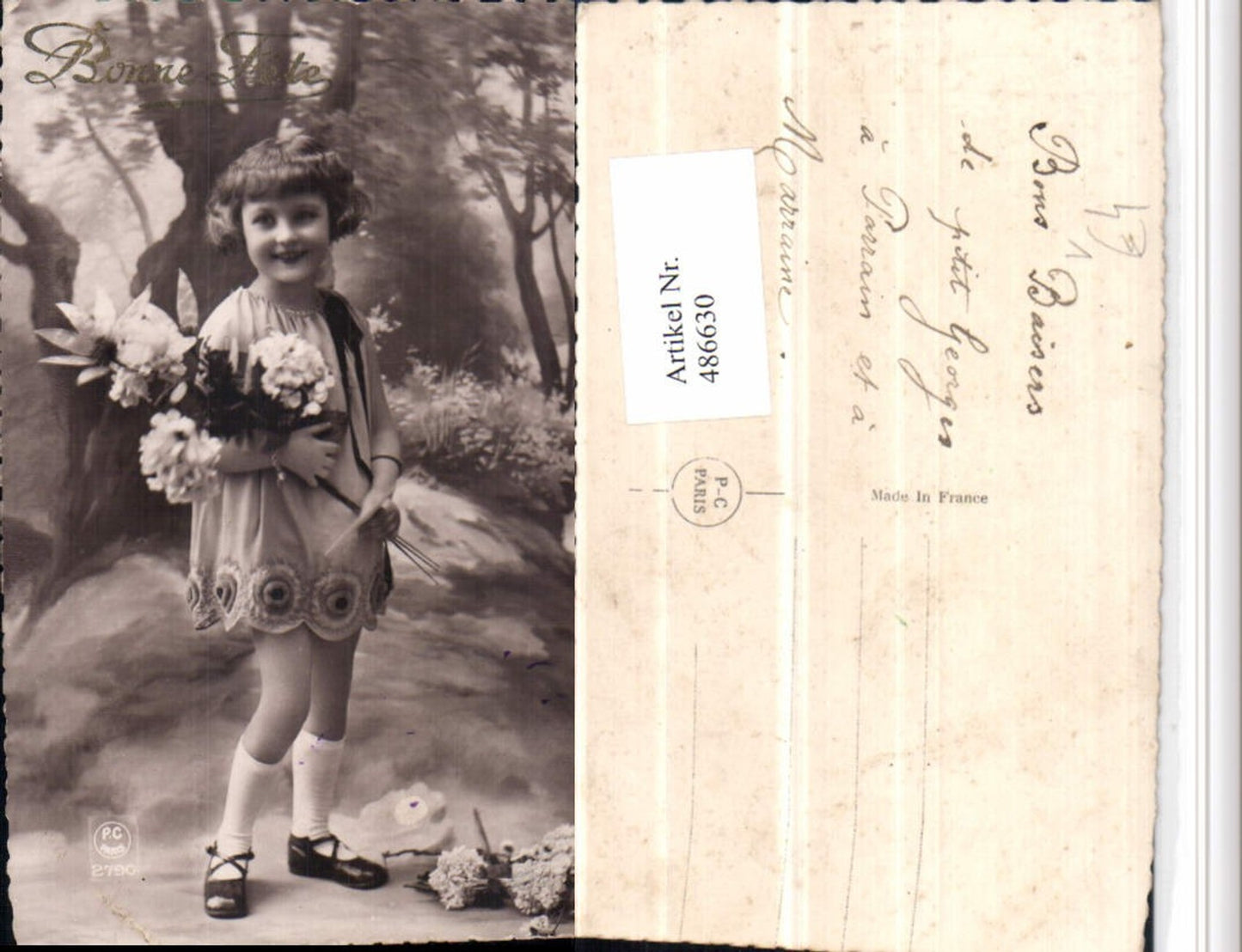486630,P.C. Paris 2790 Bonne Fete Kind Mädchen Strümpfe Blumen