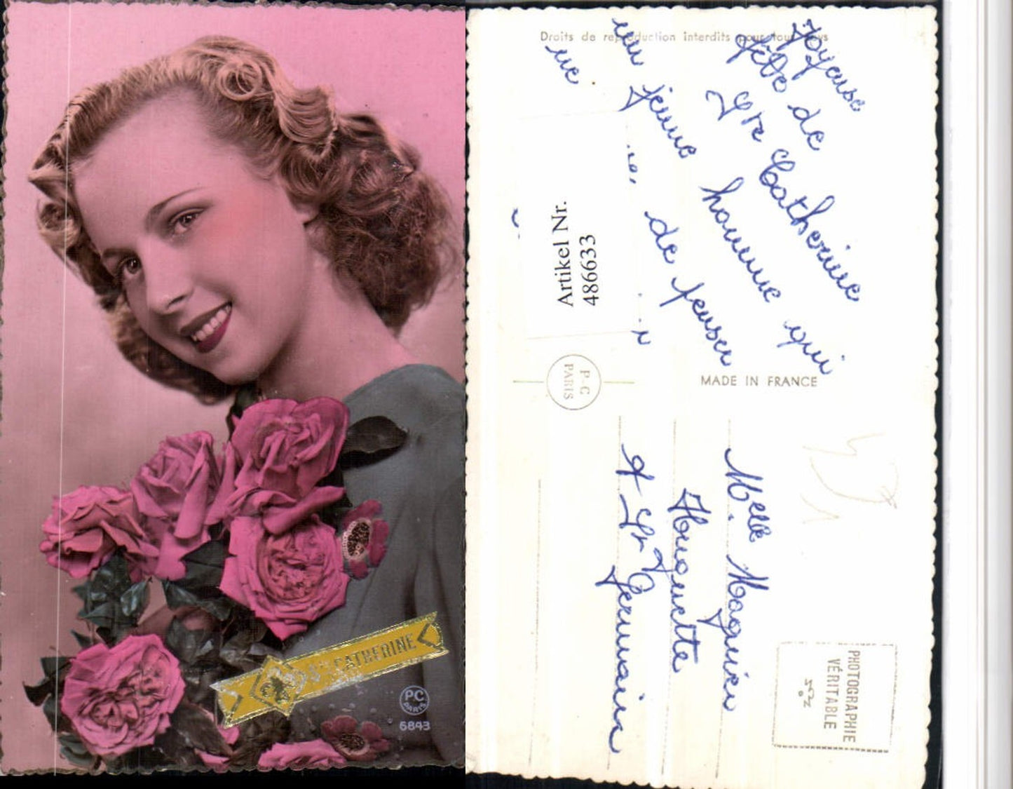 486633,P.C. Paris 6843 Ste Catherine Frau Portrait Rosen