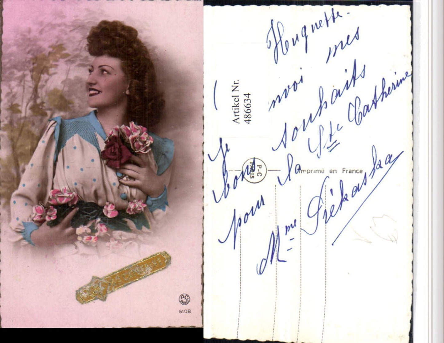 486634,P.C. Paris 6108 Ste Catherine Frau Portrait Blumen Rosen