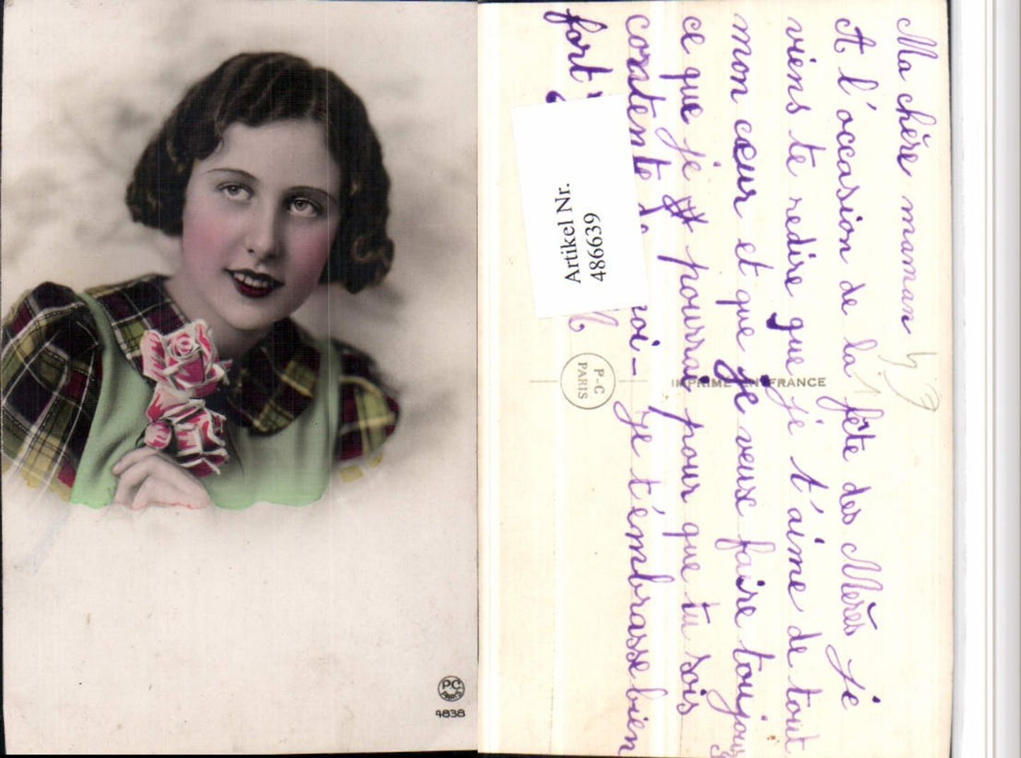 486639,P.C. Paris 4838 Frau Portrait Rosen Blumen