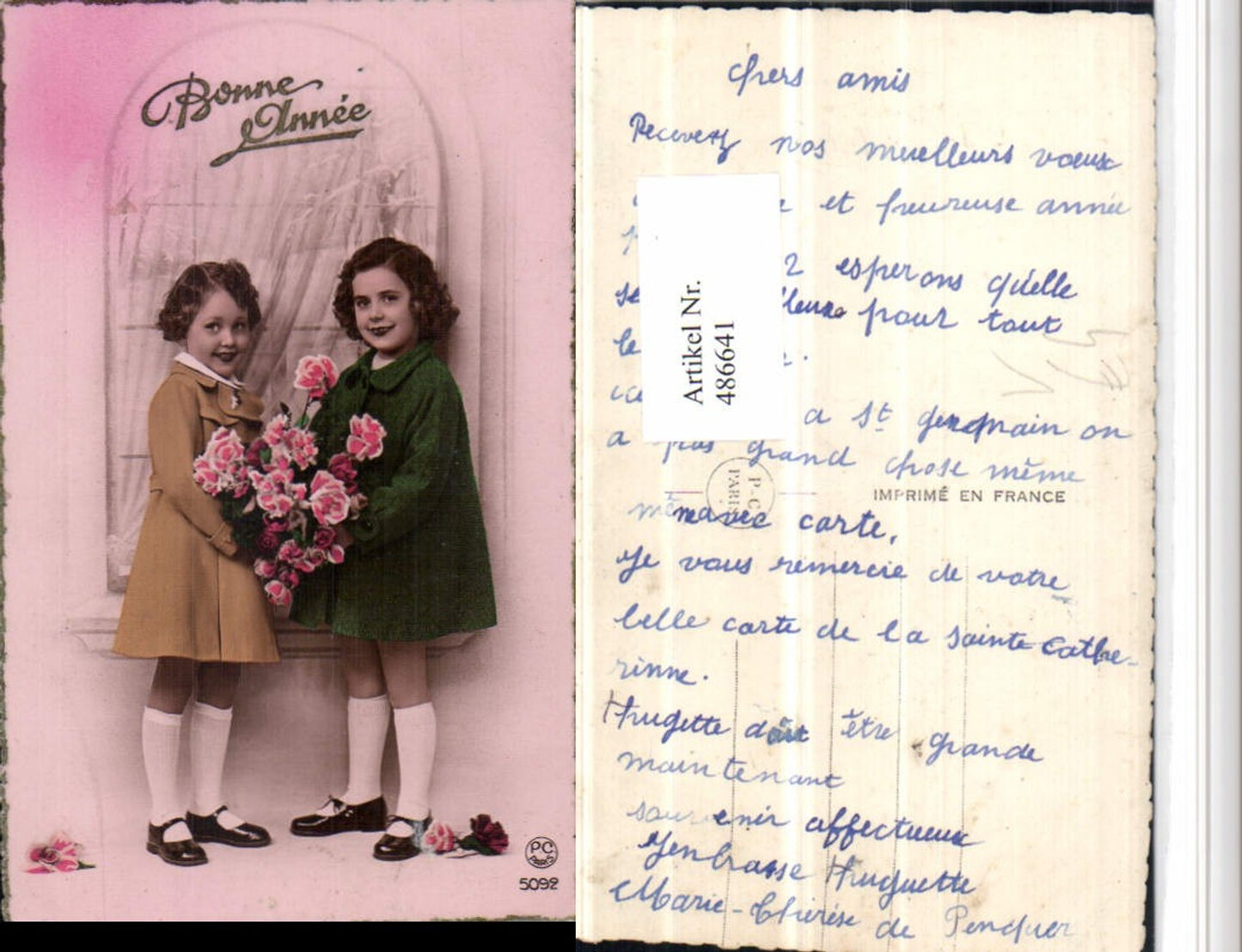 486641,P.C. Paris 5092 Bonne Annee Kinder Strümpfe Mäntel Blumen