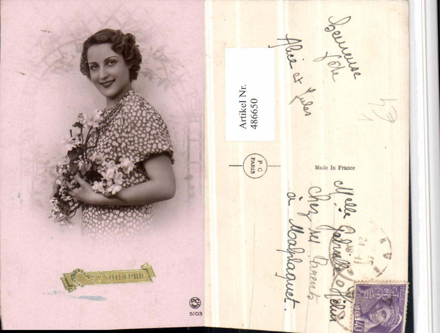 486650,P.C. Paris 5103 Ste Catherine Frau Portrait Blüten Blumen
