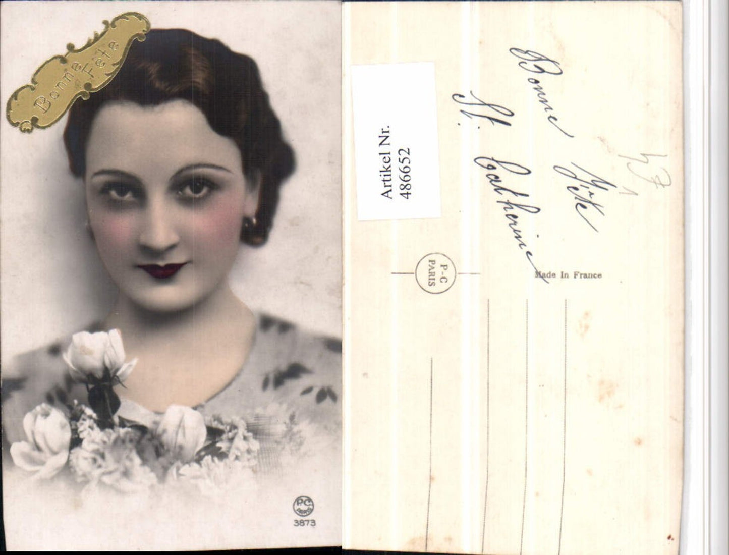 486652,P.C. Paris 3873 Bonne Fete Frau Portrait Blumen