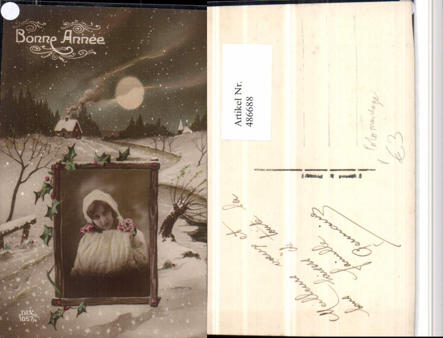 486688, Photomontage Woman Haube Portrait Passepartout Winter Landscape pub DIX 1057/4