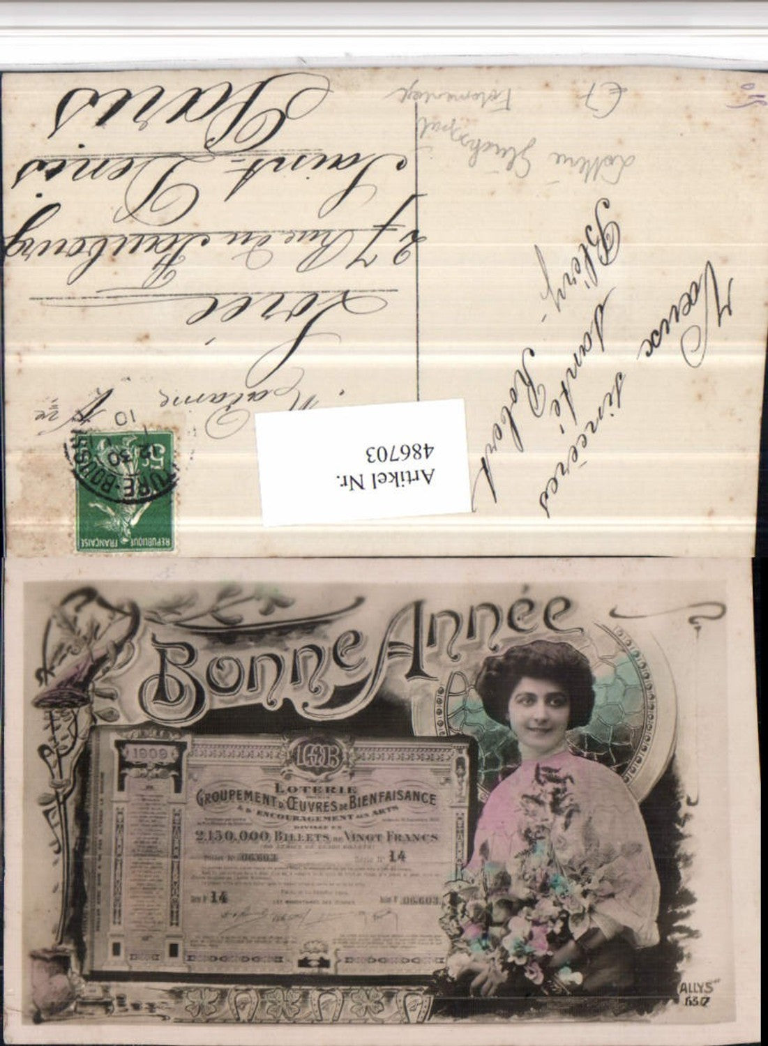 486703,Fotomontage Bonne Annee Frau Lotterie Glücksspiel 1909