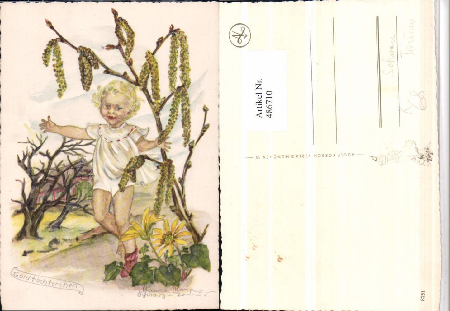 486710,Künstler AK Anne-Marie Schwarz-Torinus Goldtöcherchen Kind Zweige Märchen