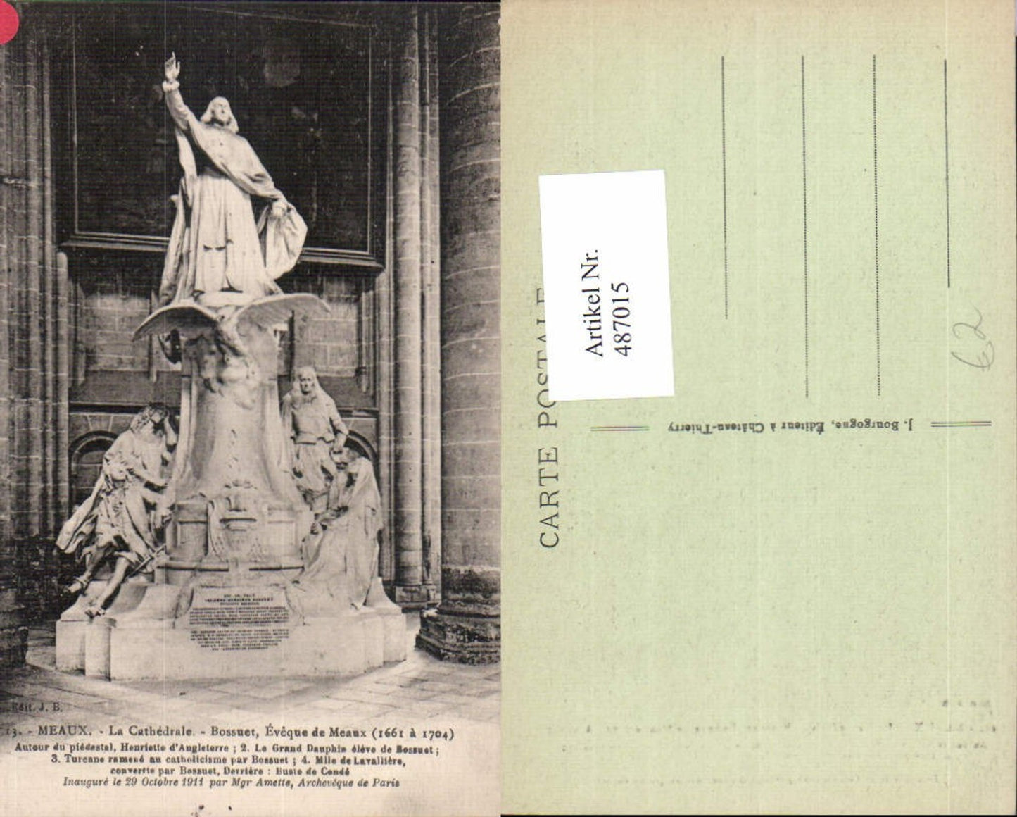 487015,Statue Meaux La Cathedrale Bossuet Eveque de Meaux