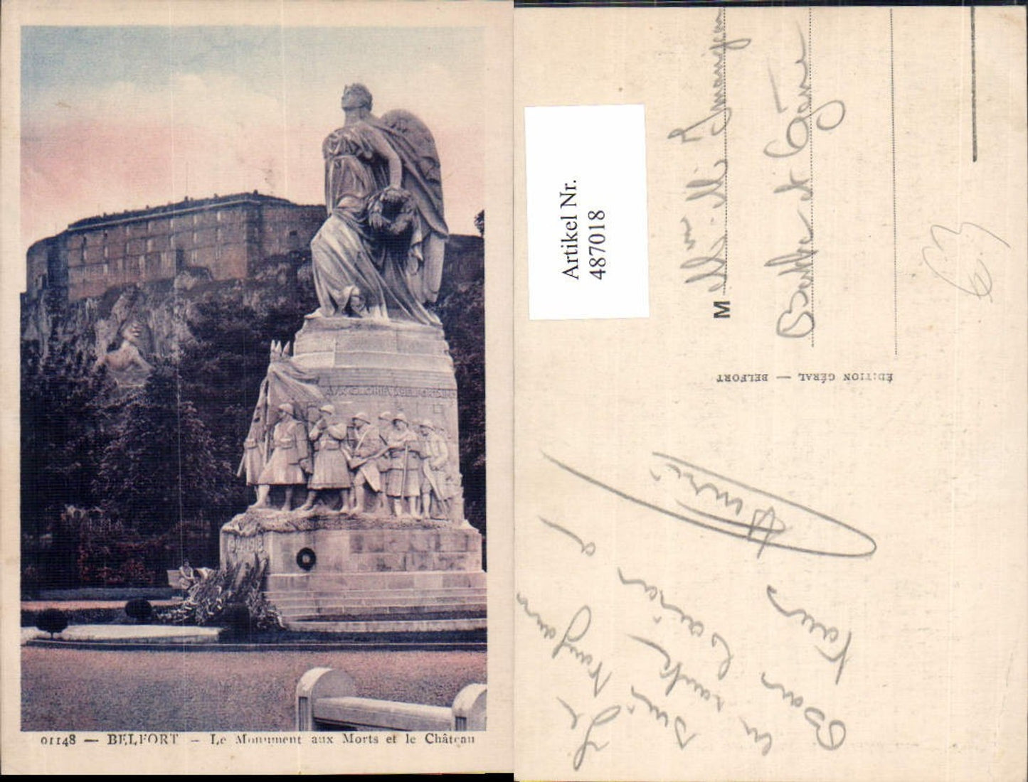 487018,Statue Belfort Le Monument aux Morts et le Chateau