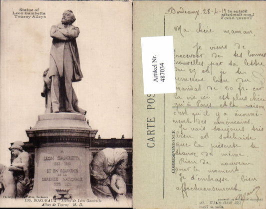 487034,Bordeaux Statue of Leon Gambetta Tourney Alleys