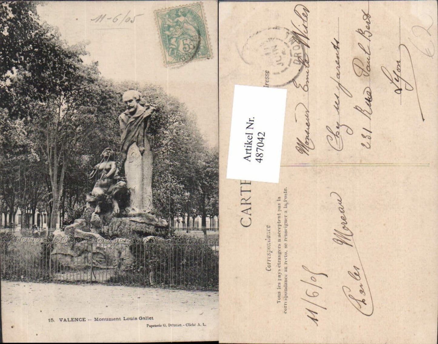 487042,Statue Valence Monument Louis Gallet