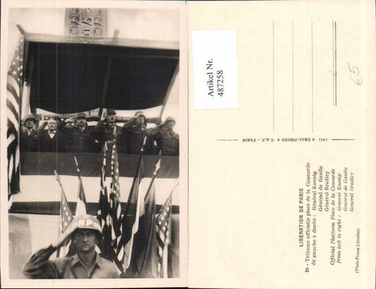 487258,Politiker Liberation de Paris Genral Koenig General de Gaulle General Bradley