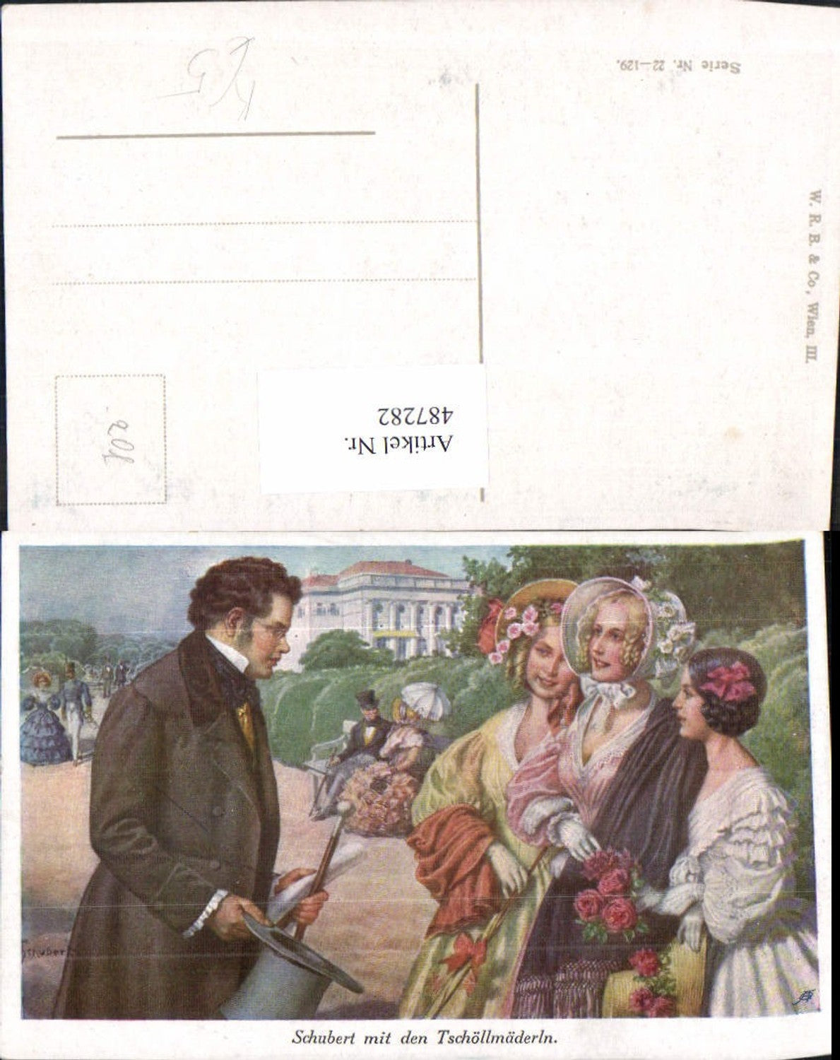 487282,Künstler Ak Schubert m. d. Tschöllmäderl Komponist