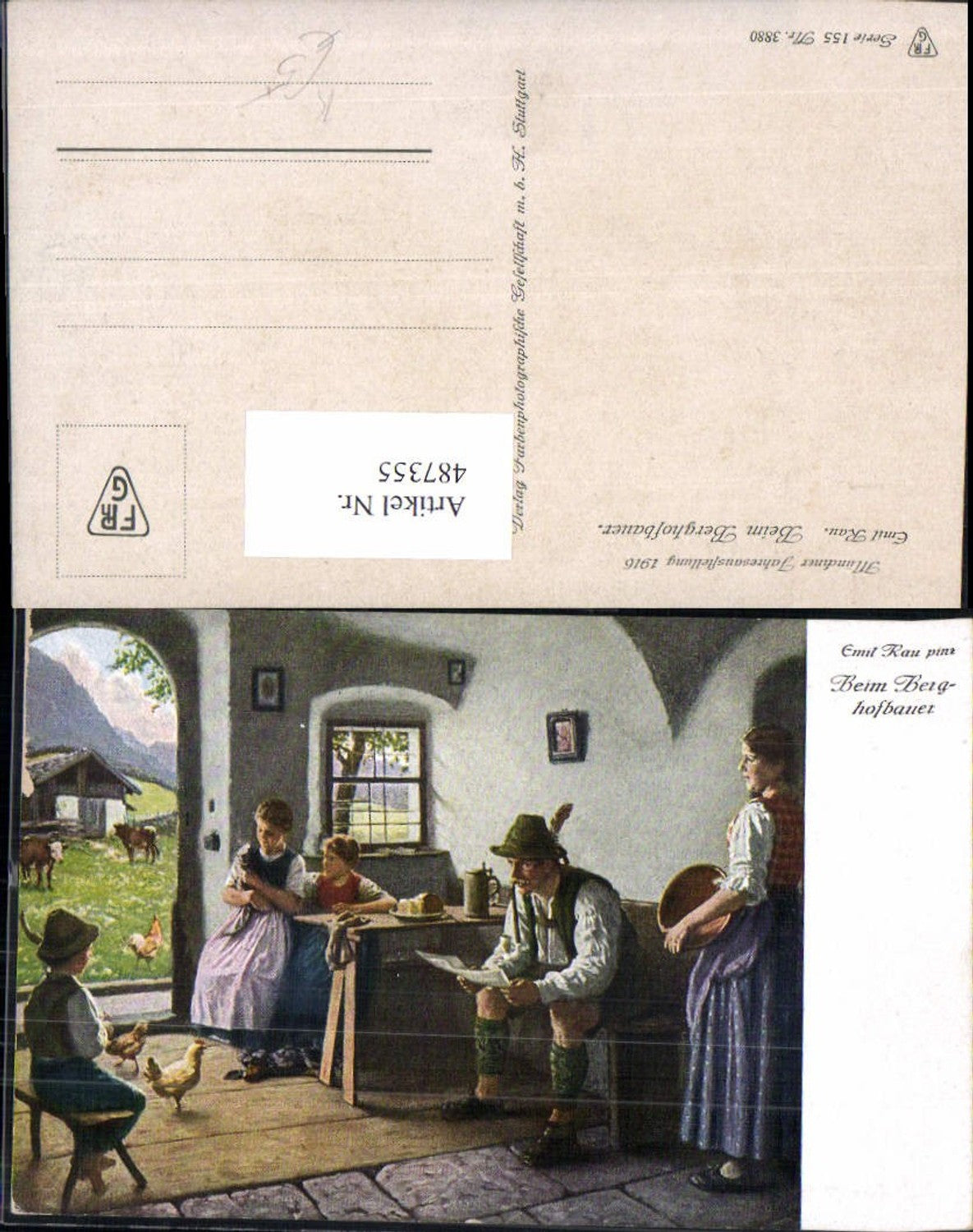 487355, Artist Ak Emil Rau At the Berghofbauer Reading Traditional Costume Animals Cats Chickens
