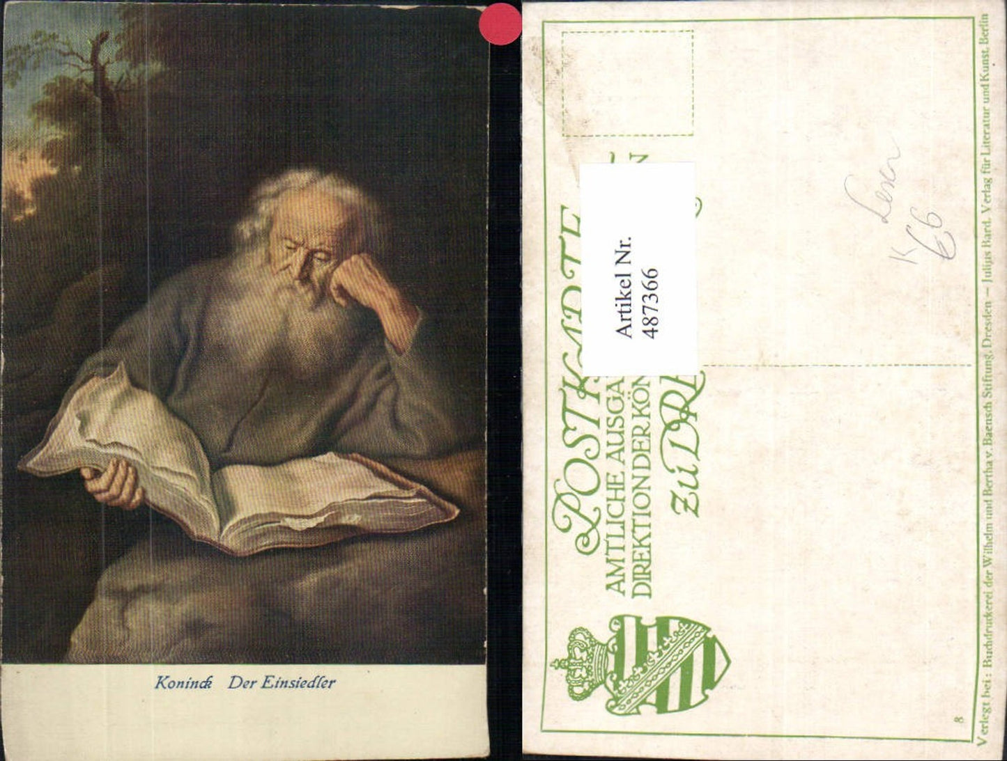 487366,Künstler Ak Koninck Der Einsiedler Alter Mann Buch Lesen