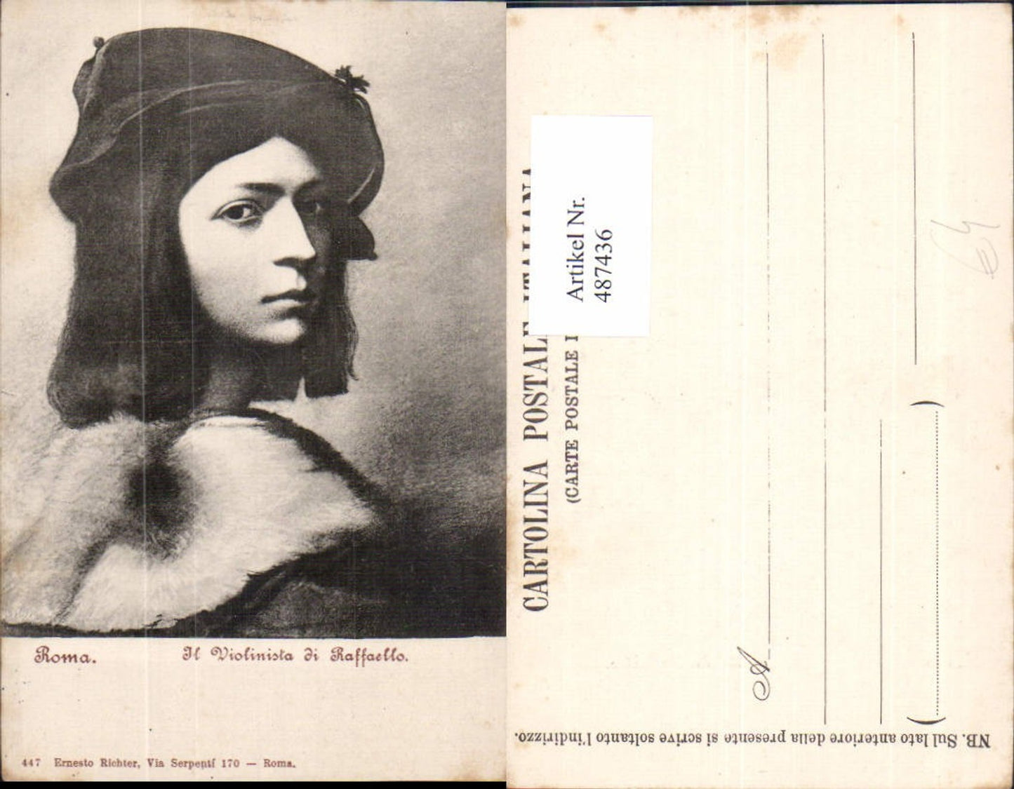 487436,Künstler Ak Raffaello Il Violinista Kind Bub Junge m. Hut Roma Rom