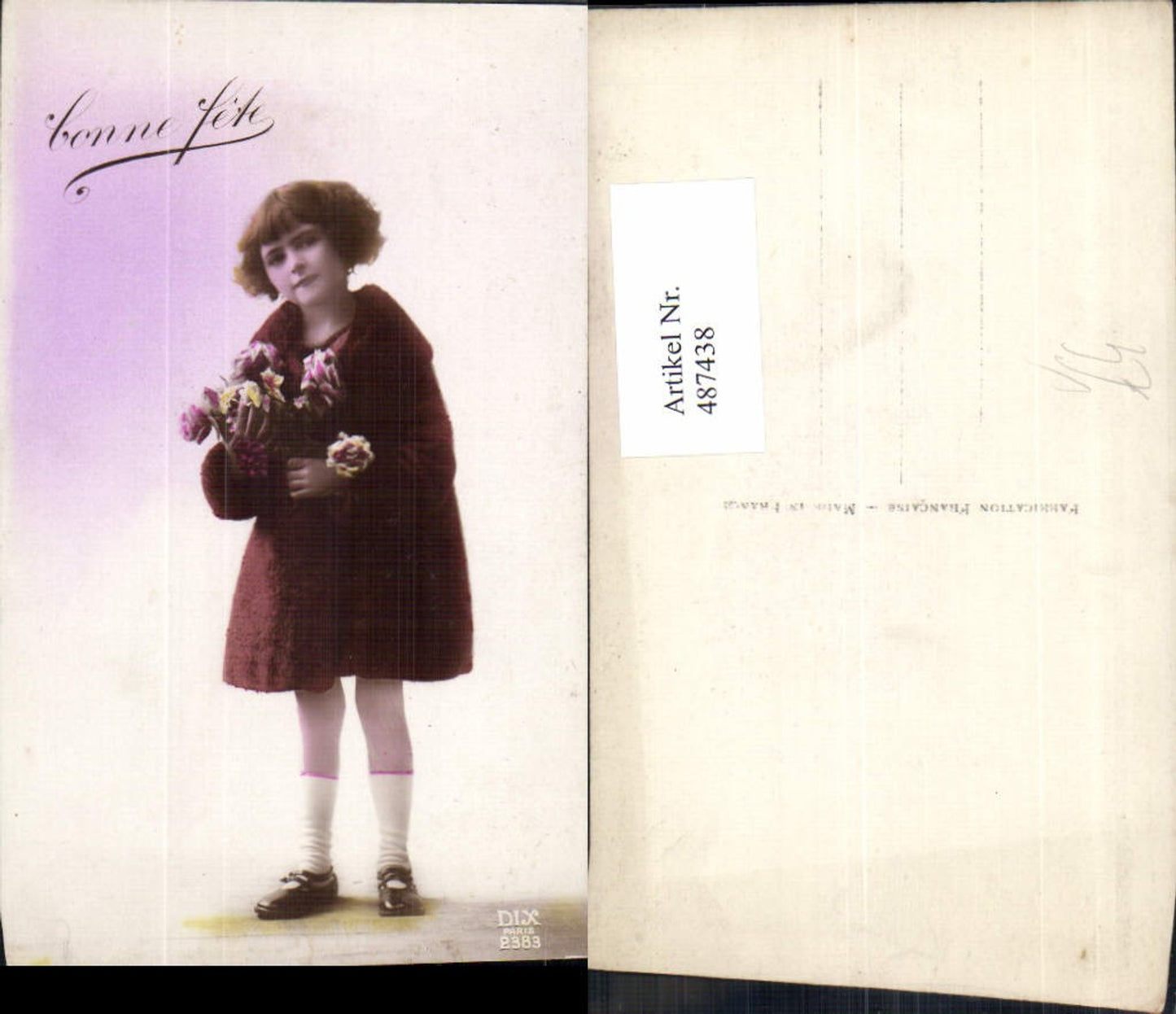 487438,Kind Mädchen Lockenkopf Pelz Pelzmantel Blumenstrauß pub DIX 2383