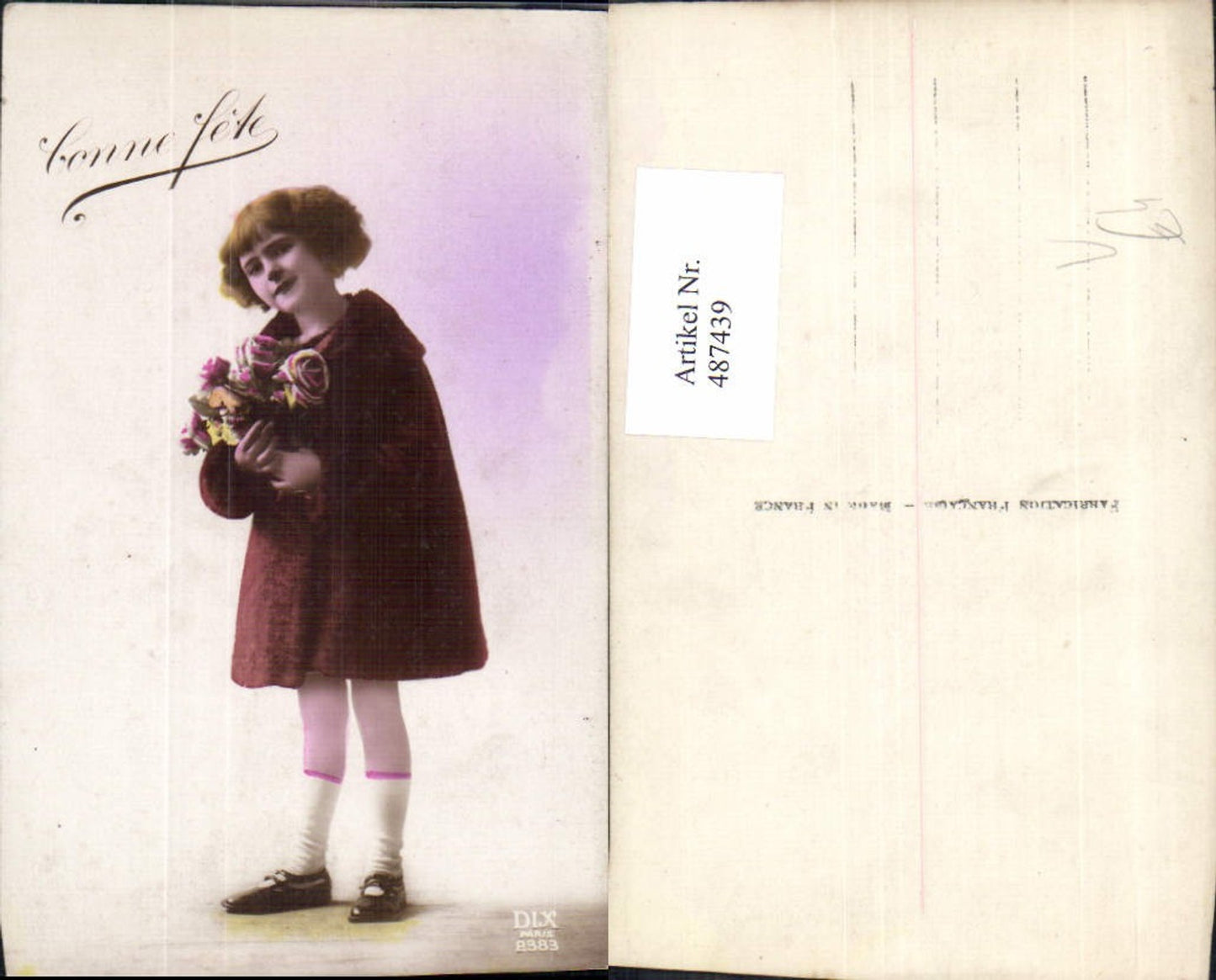 487439,Kind Mädchen Lockenkopf Pelz Pelzmantel Blumenstrauß pub DIX 2383