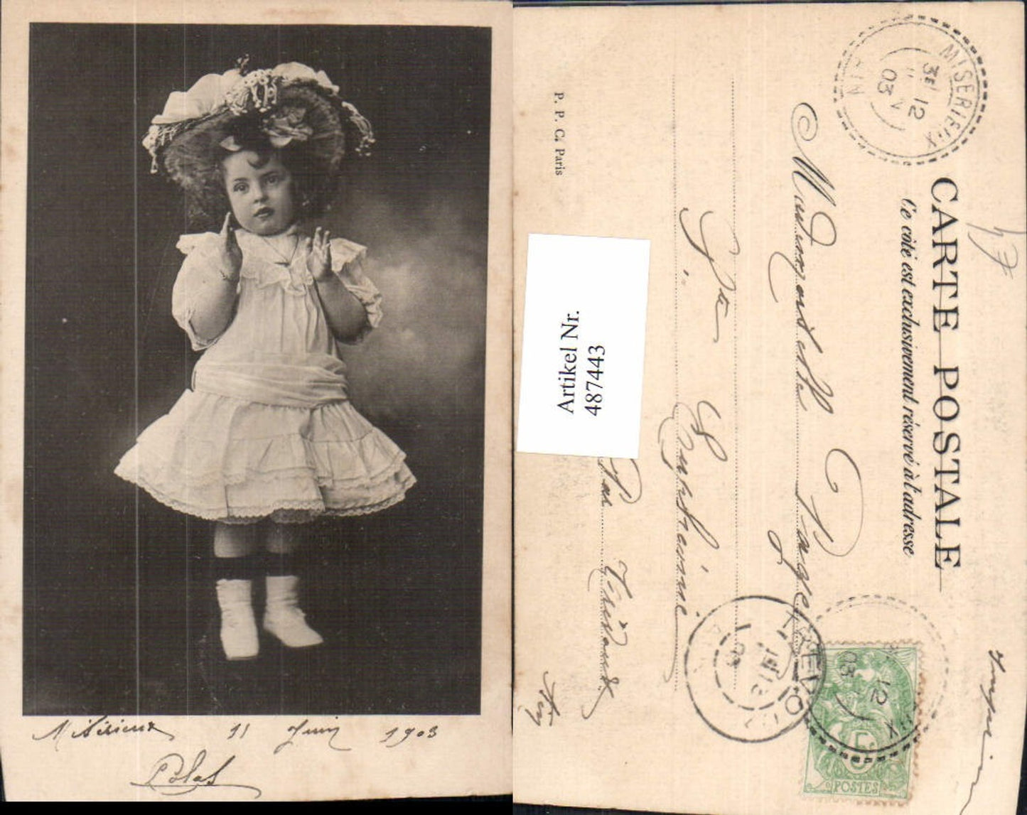 487443,Kind Mädchen Kleid Hut m. Blumen
