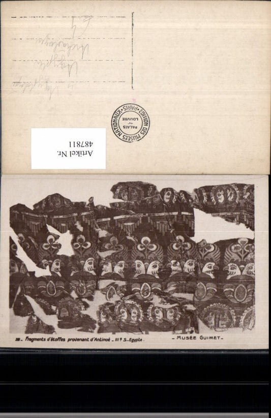 487811,Musee Guimet Ägyptologie Fragments d etoffes provenant d Antinoe Archäologie Ausgrabung