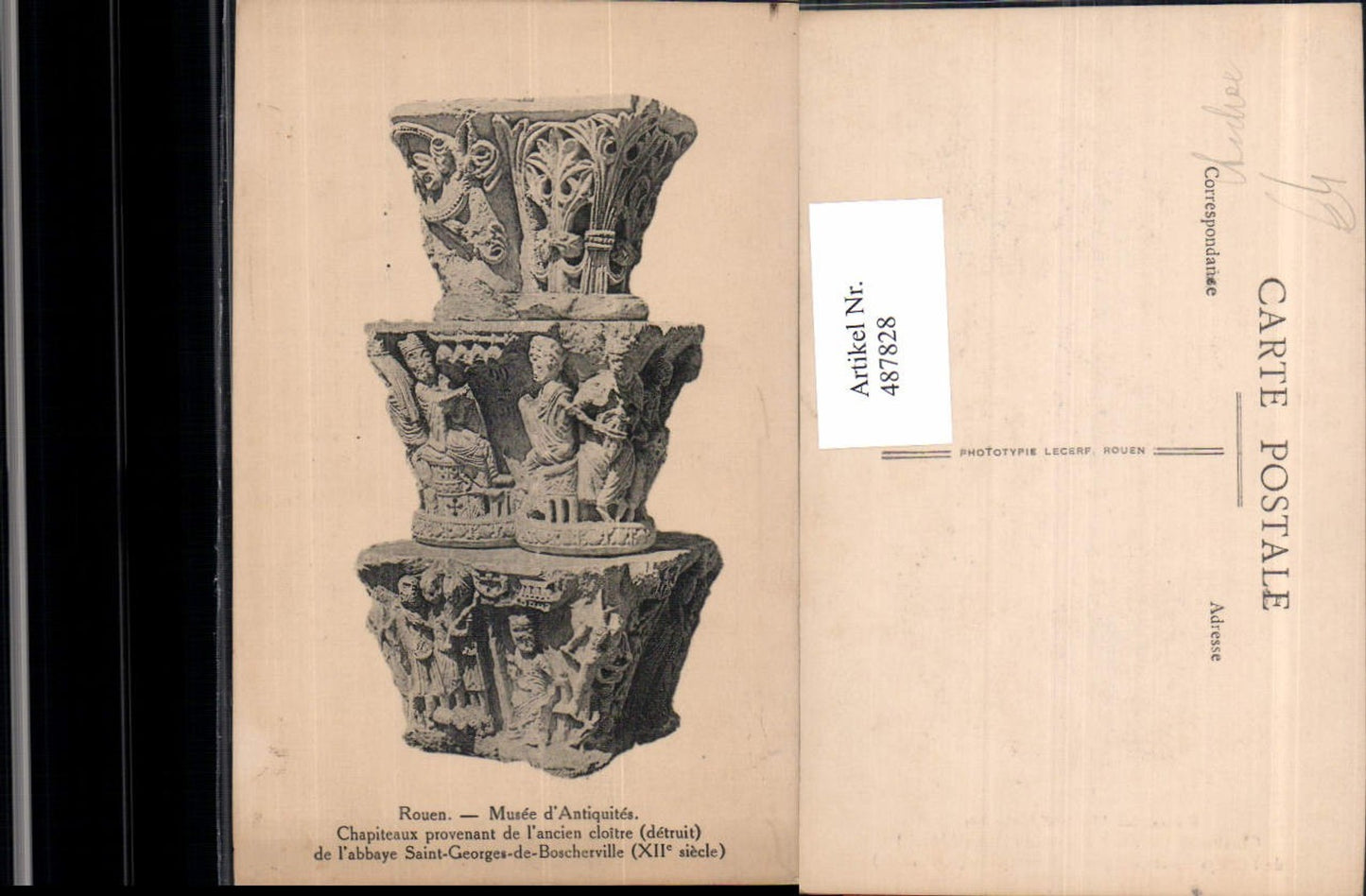 487828,Rouen Chapiteaux provenant de l ancien cloitre Saint-Georges-de-Boscherville Archäologie Ausgrabung
