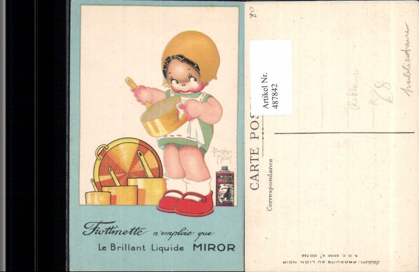 487842,Künstler Ak Beatrice Mallet Reklame Trottinette Le Brillant Liquide Miror Reiniger