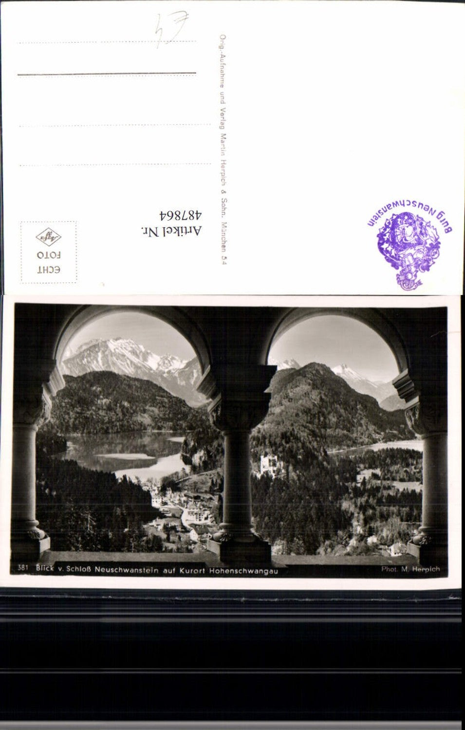 487864,Foto Ak Königsschloss Schloss Neuschwanstein Schwangau Blick auf Hohenschwangau