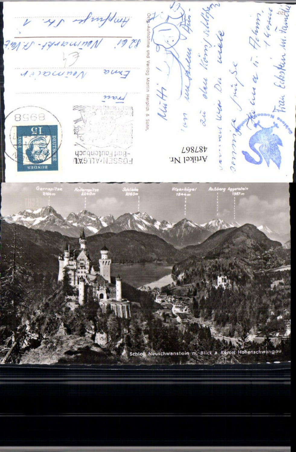 487867,Königsschloss Schloss Neuschwanstein Schwangau Blick a. Hohenschwangau Gipfelkarte