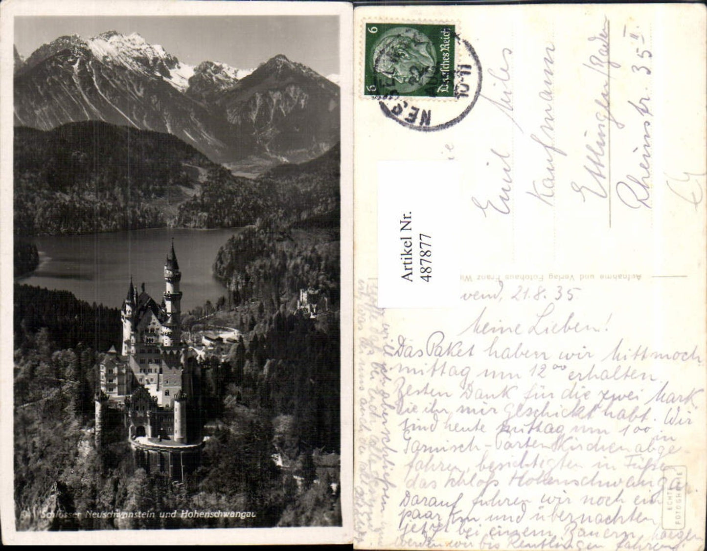 487877,Foto Ak Königsschloss Schloss Neuschwanstein Schwangau u. Hohenschwangau