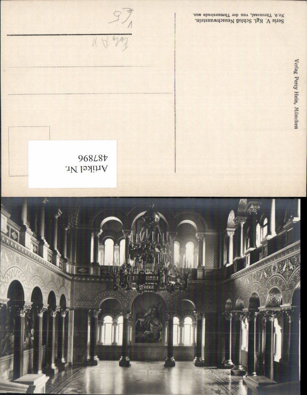 487896,Foto Ak Königsschloss Neuschwanstein Innenansicht Thronsaal v. d. Thronestrade aus pub Percy Hein