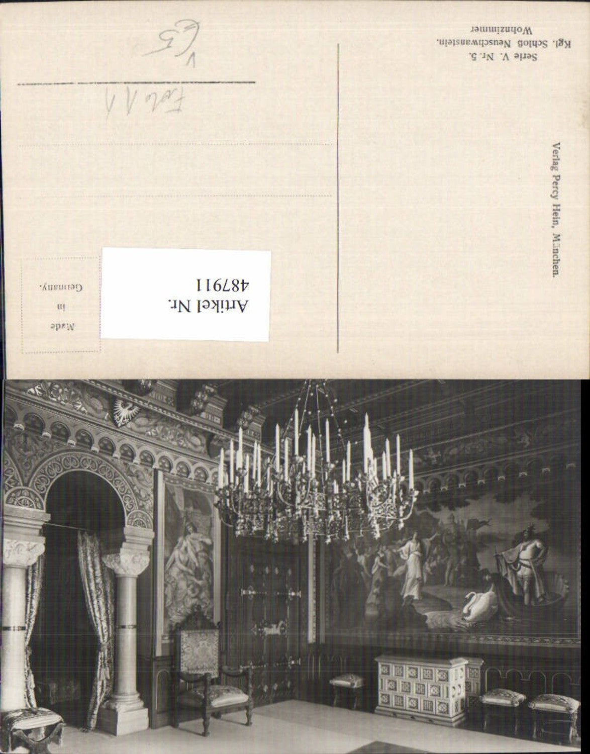 487911,Foto Ak Königsschloss Neuschwanstein Innenansicht Wohnzimmer pub Percy Hein