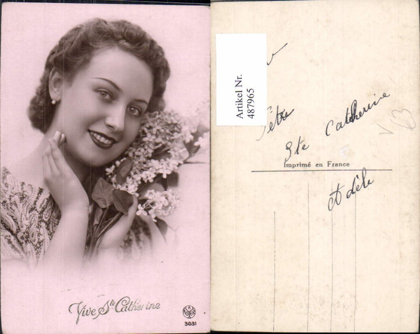 487965,Frau Lockenkopf Portrait Blumen Vive Ste Catherine pub A. Noyer 3631