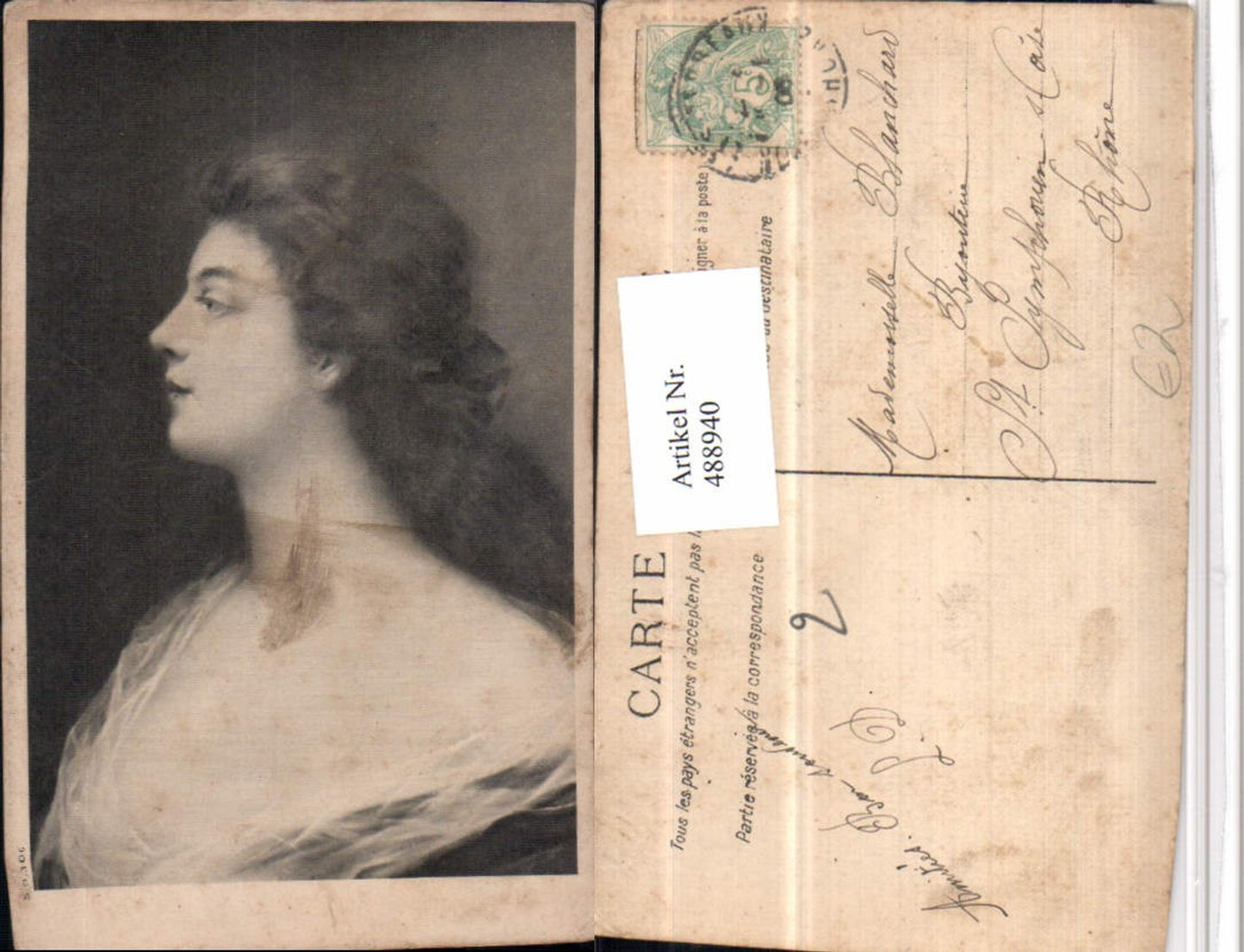 488940,Künstler AK Frau Seitenportrait Portrait