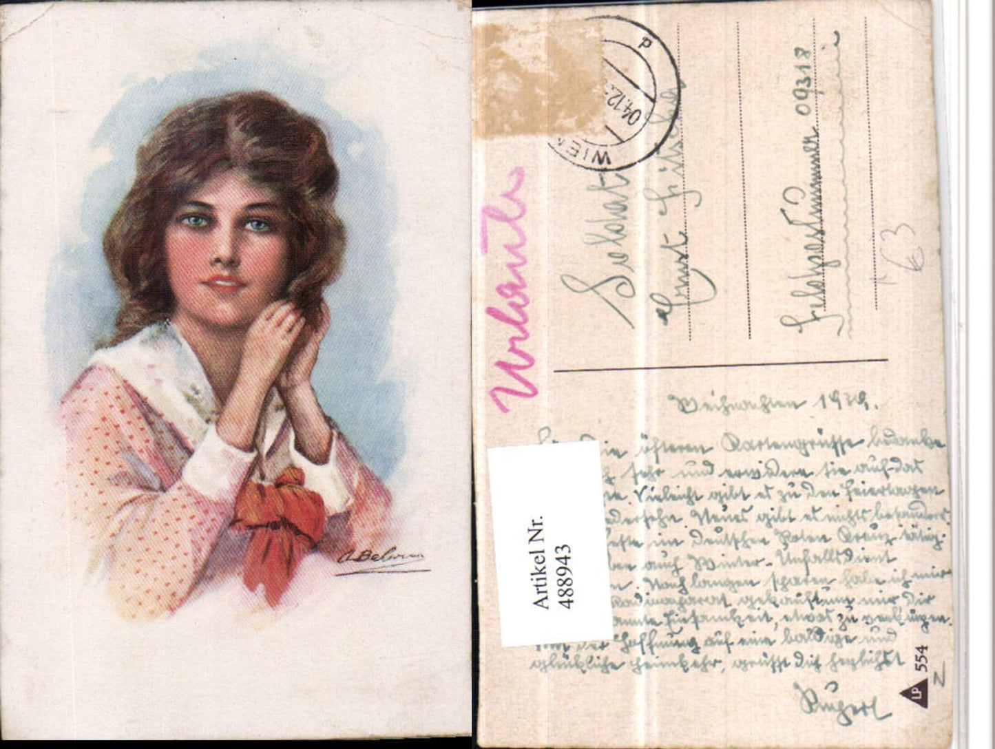 488943,Künstler AK Frau Mädchen Portrait