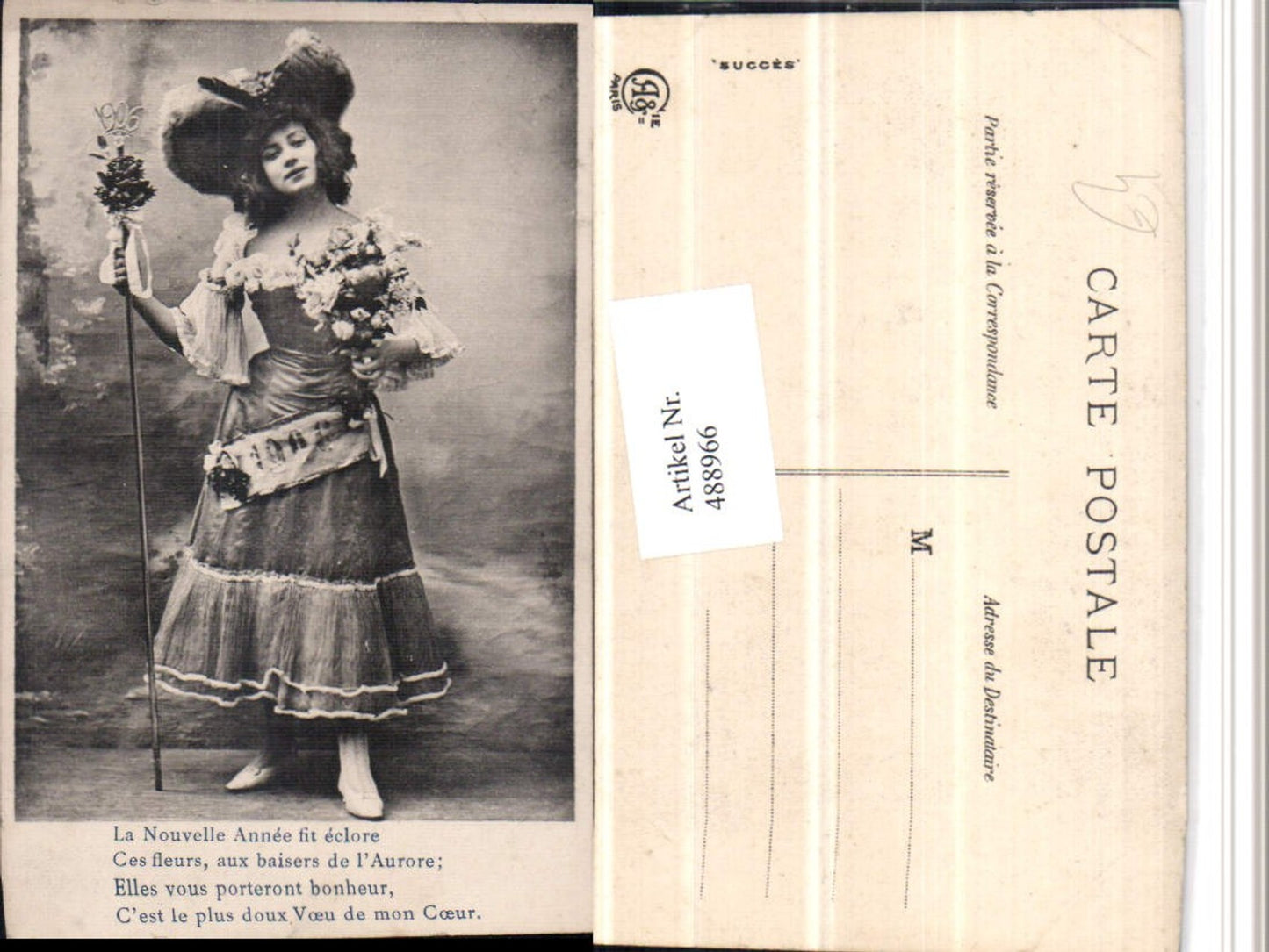 488966,Frau Mode Hut Hutmode Kleid Jahreszahl 1906 Spruch