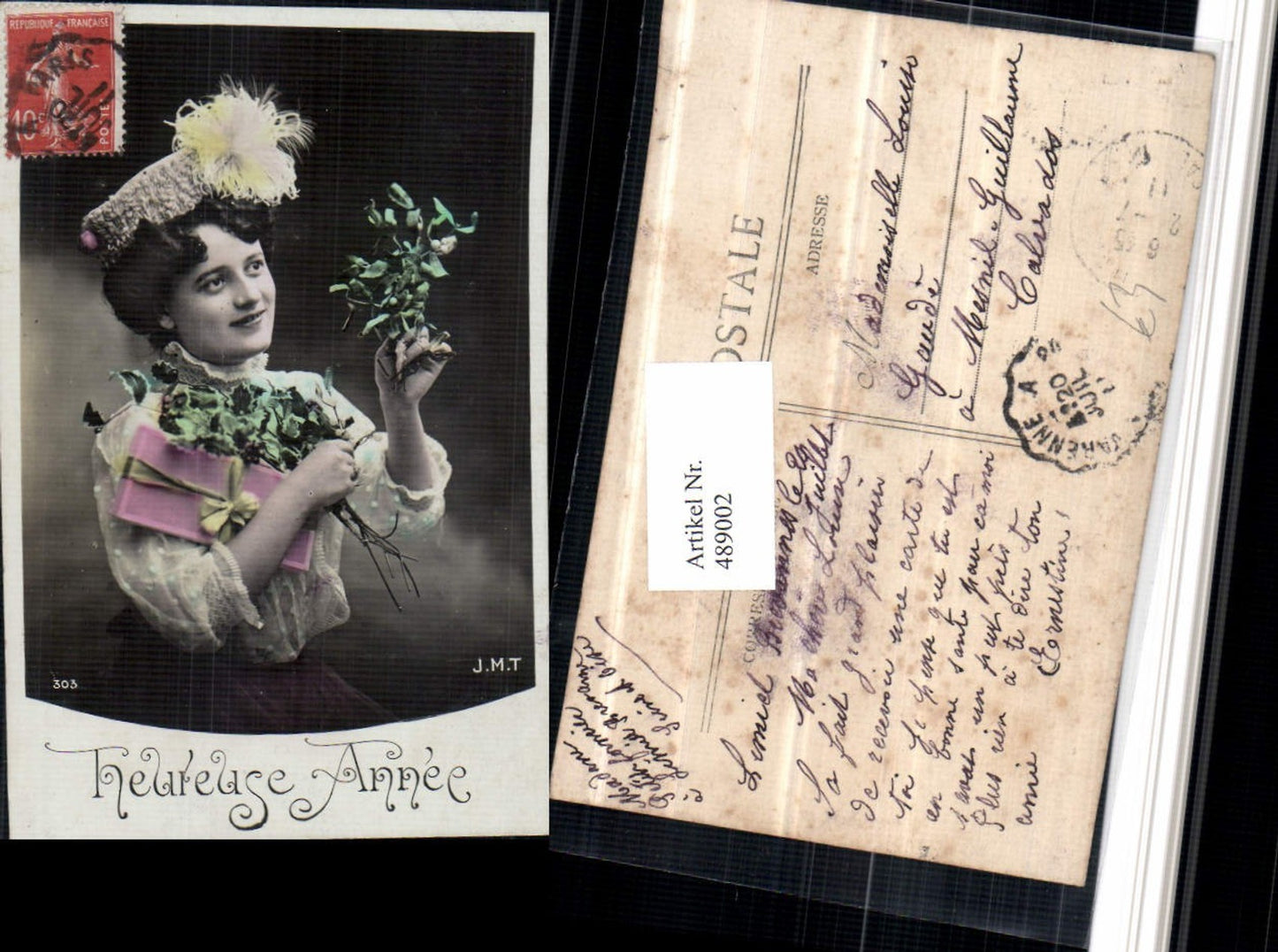 489002,Heureuse Annee Frau Hut Hutmode Geschenk Mistelzweig