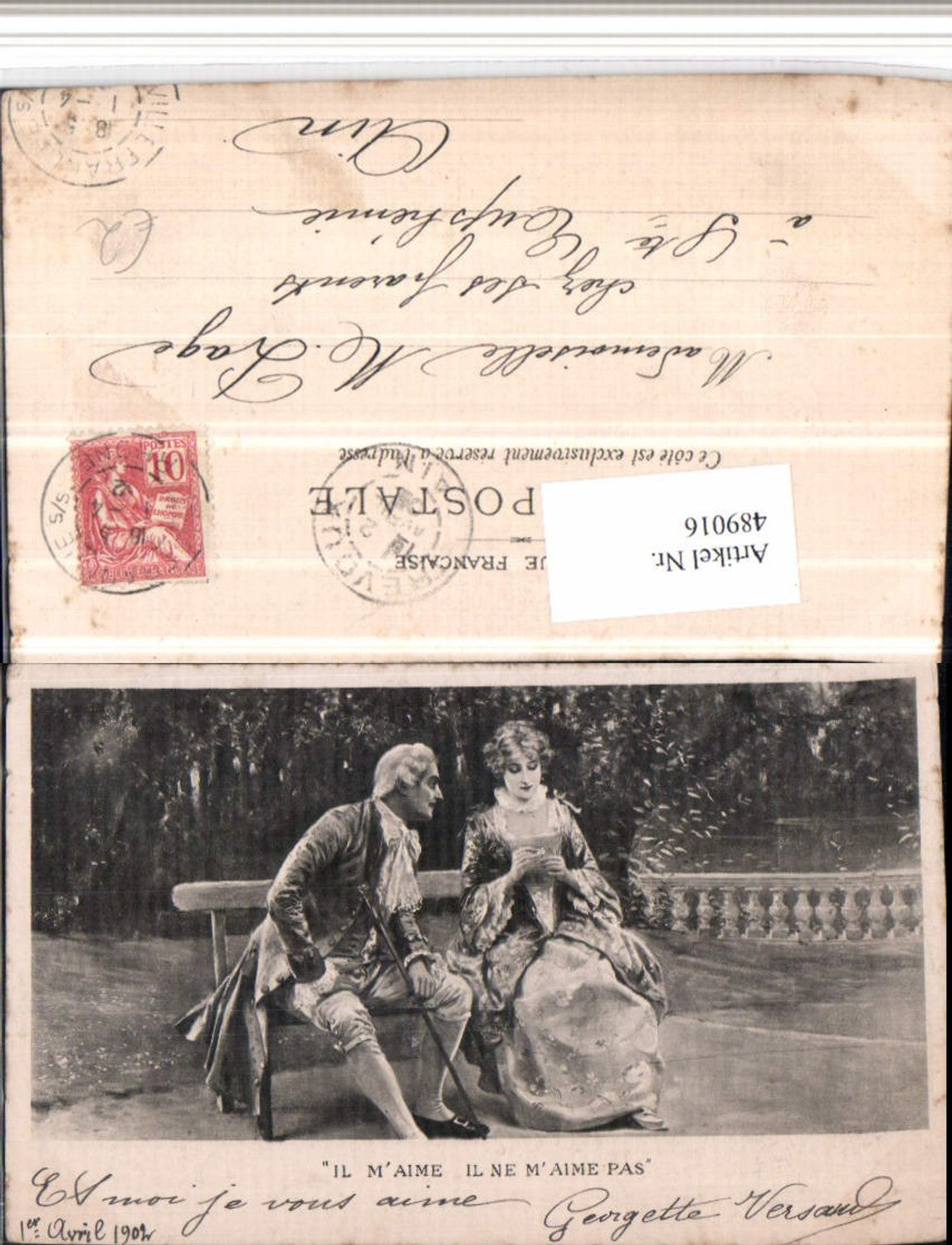489016,Künstler AK Liebe Paar Kleid Stock Sitzbank
