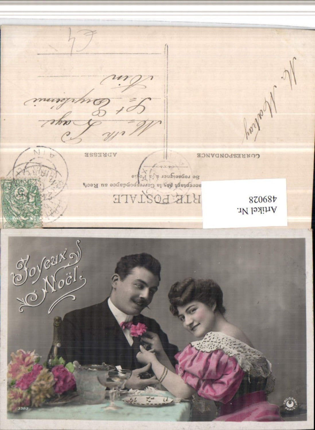 489028,Joyeux Noel Liebe Paar Blume Tisch Sekt