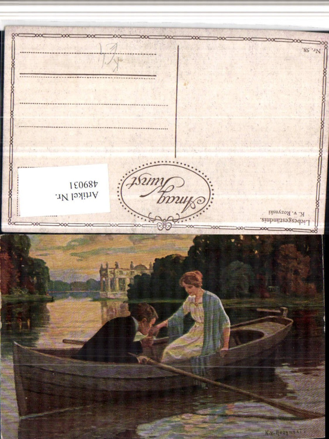 489031,Künstler AK K. v. Rozynski Liebesgeständnis Liebe Paar Ruderboot