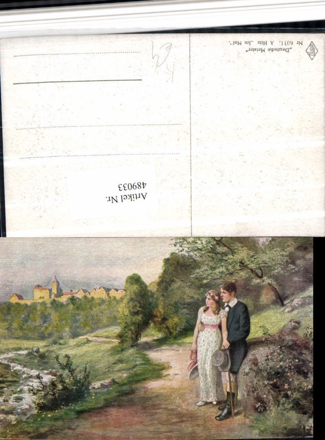 489033,Künstler AK A. Hitz Im Mai Liebe Paar Kleid Wegpartie