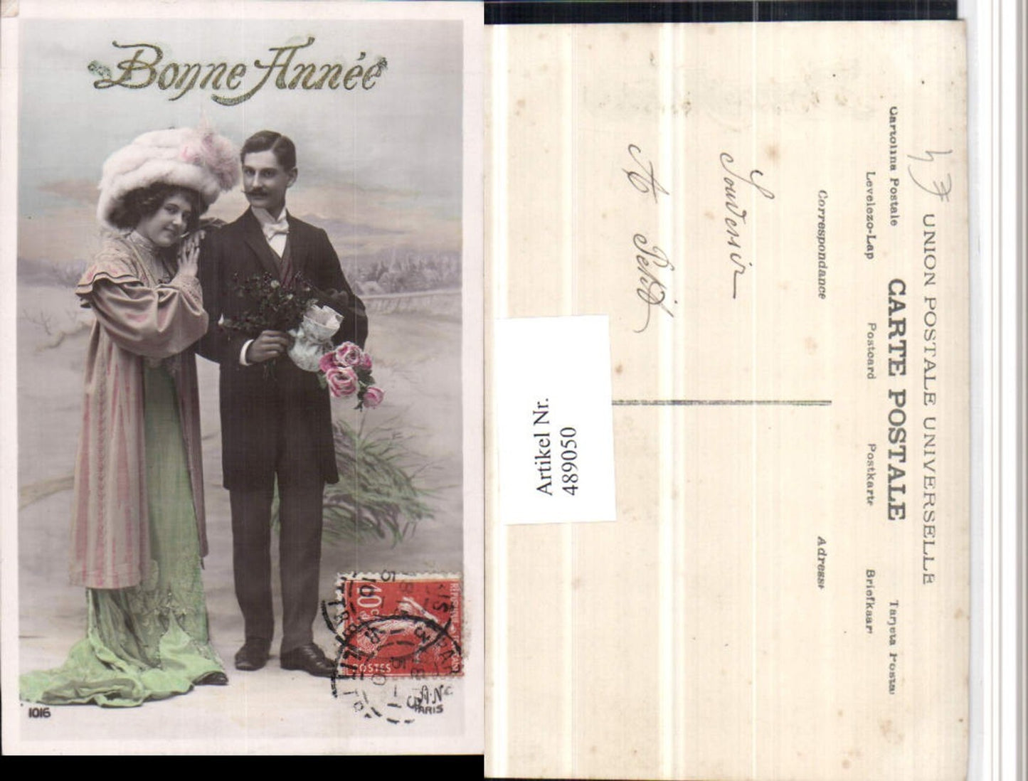 489050,Bonne Annee Liebe Paar Fellhut Hut Rosen