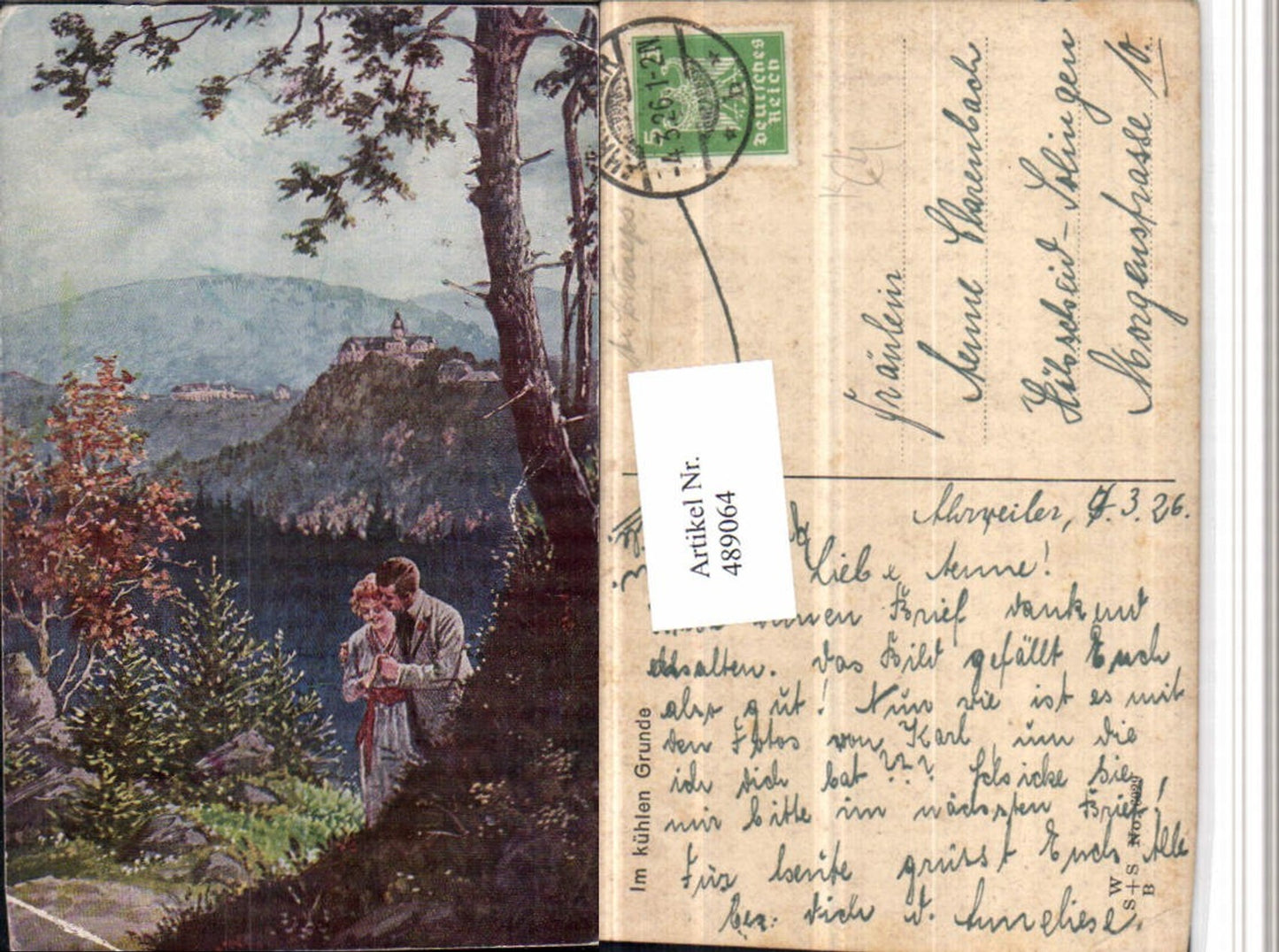 489064,Künstler AK Im kühlen Grunde Liebe Paar Spaziergang