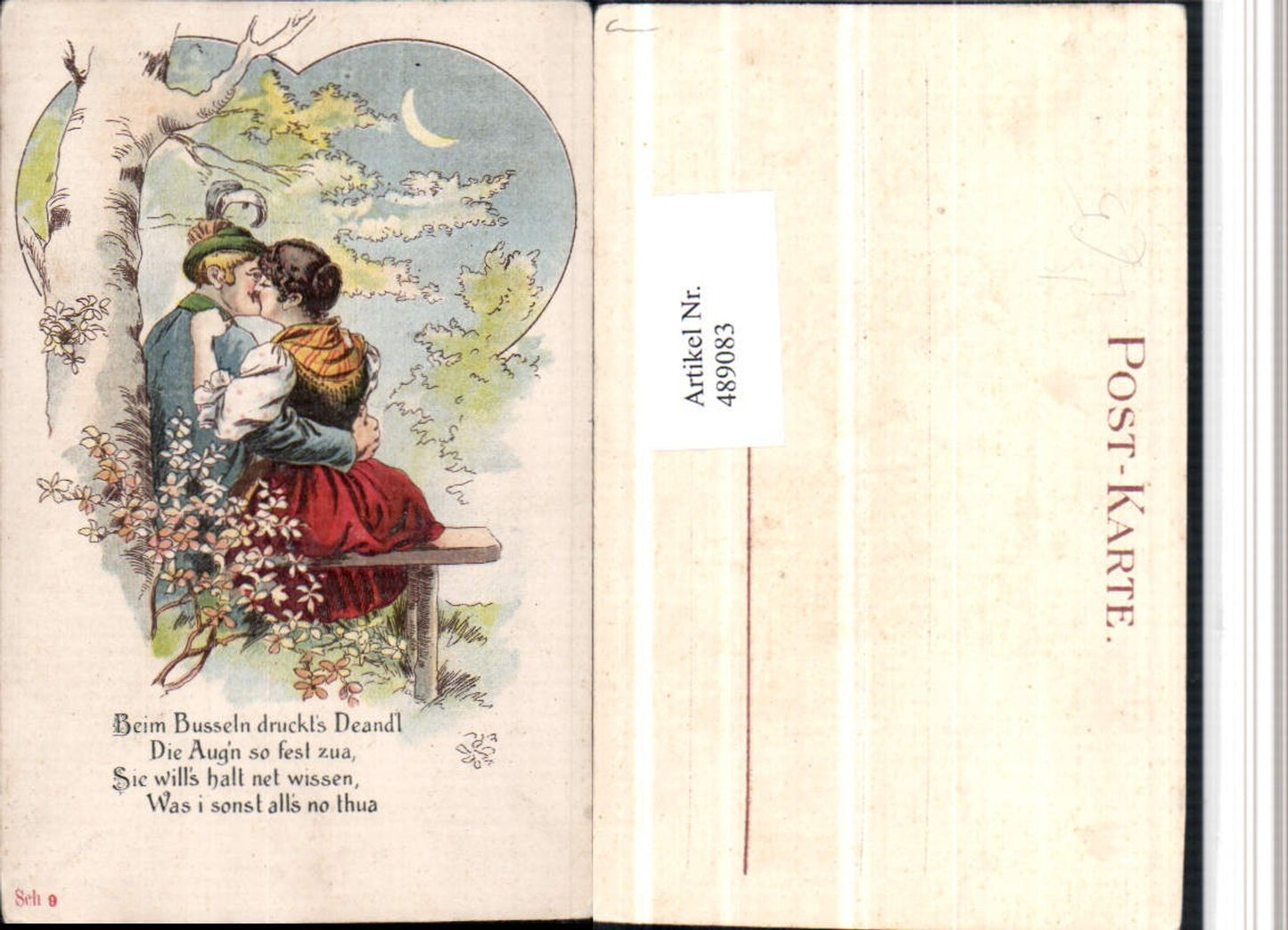 489083,Präge Künstler Litho Liebe Paar Kuss Mond Spruch