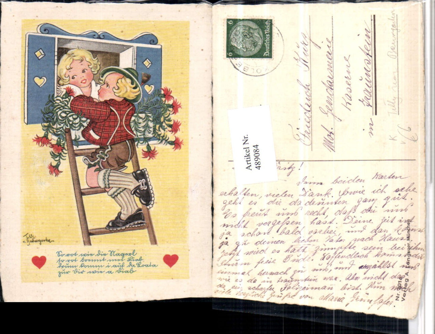 489084,Künstler AK Tilly von Baumgarten Liebe Paar Fensterln pub A. Lengauer 2016